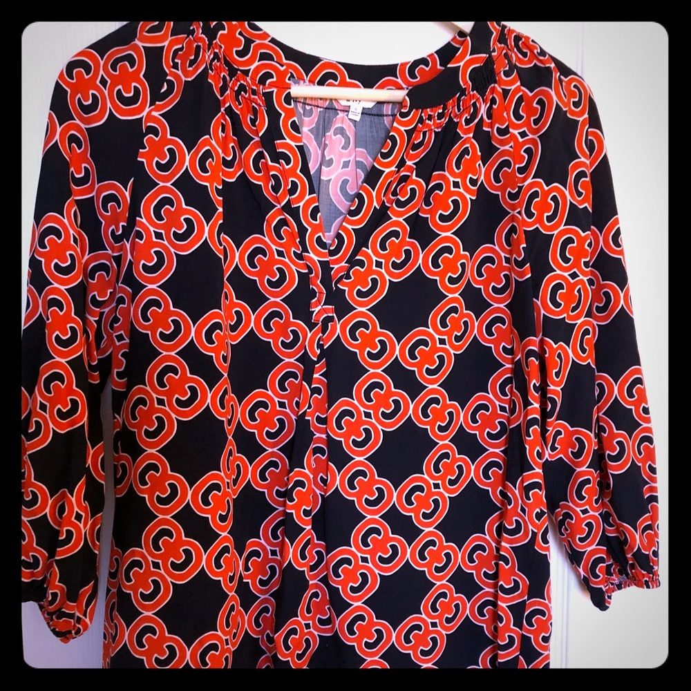 Crown & Ivy peasant in navy & orange
